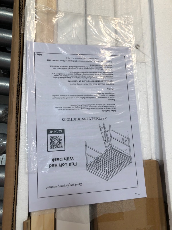 Photo 4 of **INCOMPLETE BOX 2 OF 2 ONLY**White Full Loft Bed Frame with Desk and Ladder

