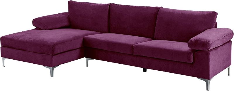 Photo 1 of ***INCOMPLETE BOX 2 OF 3 ONLY***Modern Large Velvet Fabric Sectional Sofa L Shape Couch with Extra Wide Chaise Lounge, Purple
