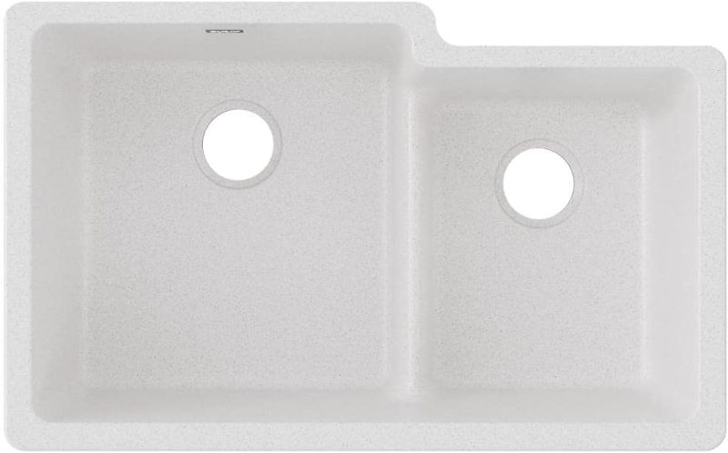 Photo 1 of Elkay Quartz Classic ELGULBO3322WH0 White Offset 60/40 Double Bowl Undermount Sink with Aqua Divide
