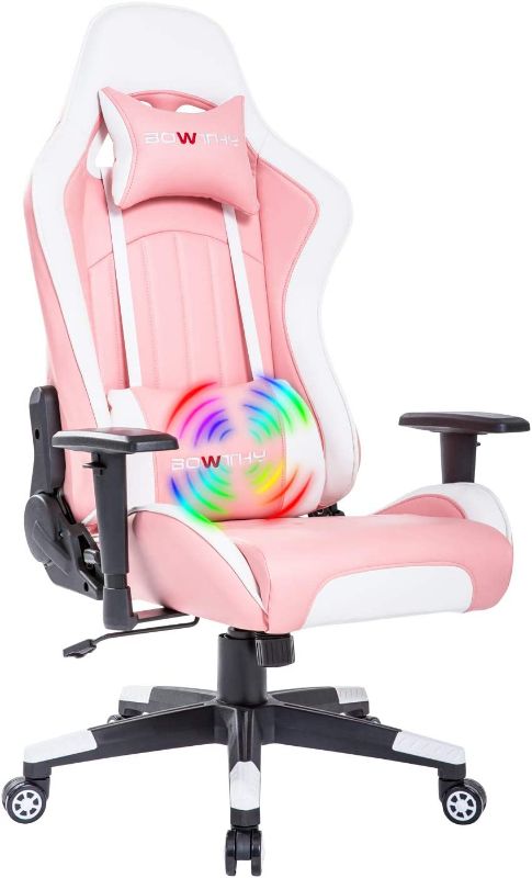 Photo 1 of Bowthy Massage Gaming Chair for Adults Computer Ergonomic Game Chair Heavy Duty Big and Tall Gamer Chair Racing Style Headrest and Lumbar Support?Pink?
