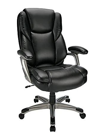 Photo 1 of Realspace® Cressfield Bonded Leather High-Back Executive Chair, Black/Silver
