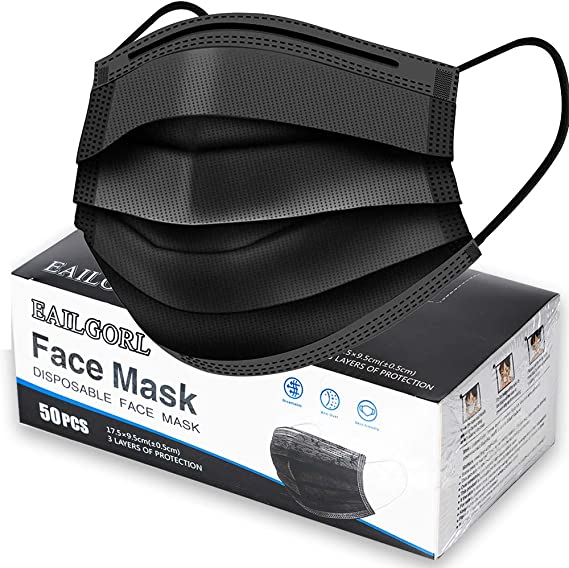 Photo 1 of 14PK-50pcs 3-Ply Disposable Face Mask Breathable Black Masks
