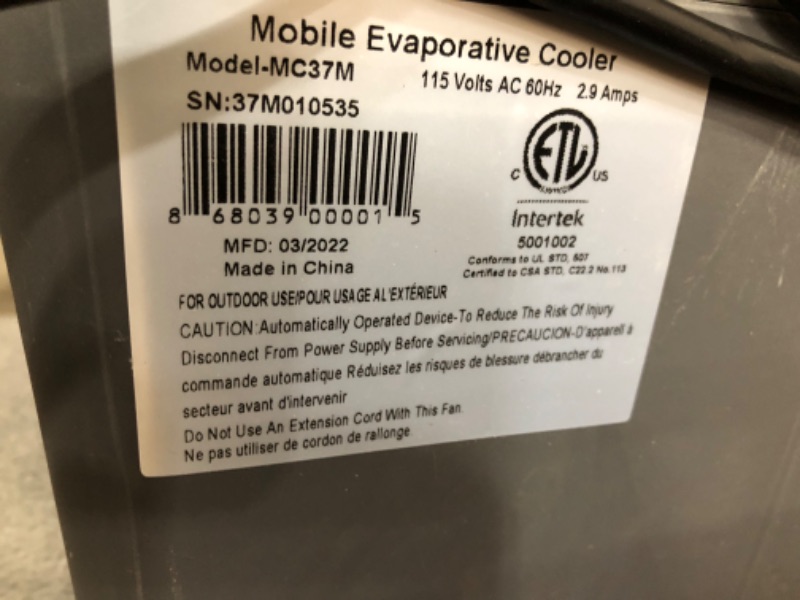 Photo 5 of PPS Packaging 246346 750SF 2200 CFM Mobile Evaporative Cooler (466125)
