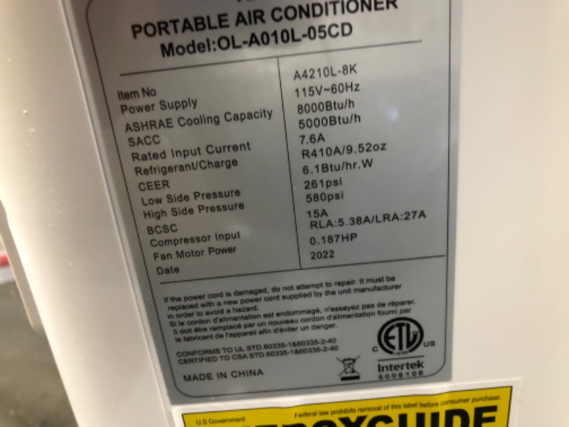 Photo 5 of R.W.FLAME 10000 BTU Portable Air Conditioner for 19 Square Feet Sq. Ft. with Heater and Remote Included (Part number: A4210L-8K-RW)
