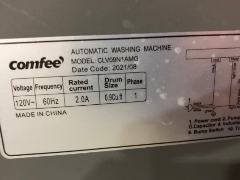 Photo 8 of COMFEE' Portable Washing Machine, 0.9 cu.ft Compact Washer With LED Display, 5 Wash Cycles, 2 Built-in Rollers, Space Saving Full-Automatic Washer, Ideal Laundry for RV, Dorm, Apartment, Magnetic Gray. Missing parts. Damaged lid.
