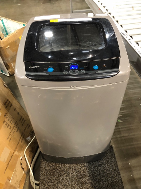 Photo 5 of COMFEE' Portable Washing Machine, 0.9 cu.ft Compact Washer With LED Display, 5 Wash Cycles, 2 Built-in Rollers, Space Saving Full-Automatic Washer, Ideal Laundry for RV, Dorm, Apartment, Magnetic Gray. Missing parts. Damaged lid.
