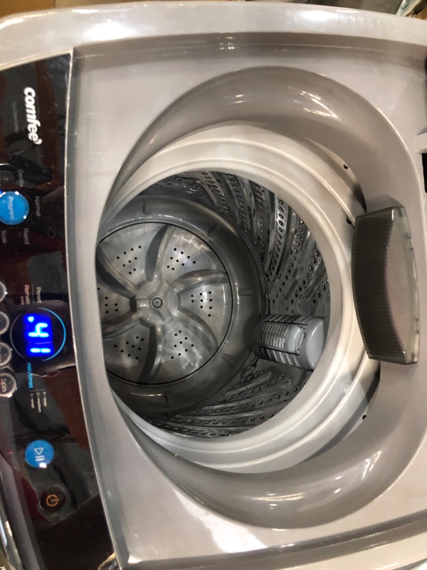 Photo 1 of COMFEE' Portable Washing Machine, 0.9 cu.ft Compact Washer With LED Display, 5 Wash Cycles, 2 Built-in Rollers, Space Saving Full-Automatic Washer, Ideal Laundry for RV, Dorm, Apartment, Magnetic Gray. Missing parts. Damaged lid.

