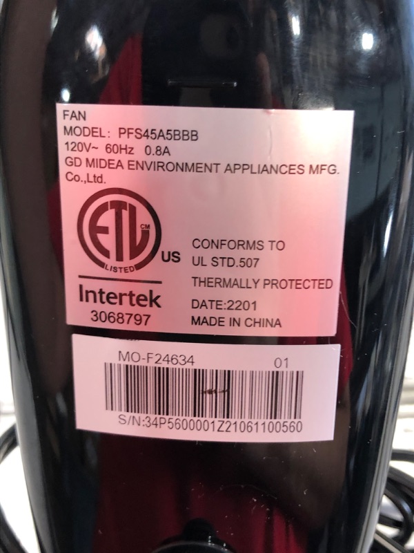 Photo 2 of PELONIS PFS45A5BBB 18 Inch 5-Blade Oscillating Adjustable Standing Pedestal Remote LED Display 5 Speed Setting and 7-Hour Timer Fan Black
