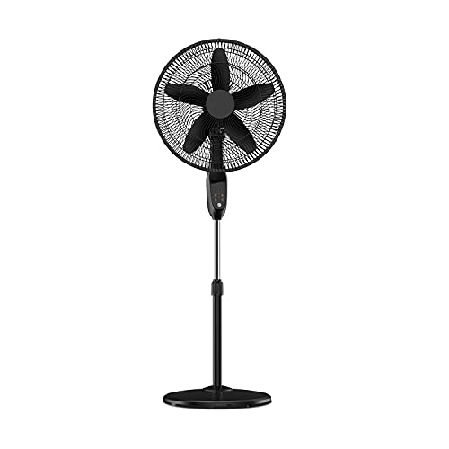 Photo 1 of PELONIS PFS45A5BBB 18 Inch 5-Blade Oscillating Adjustable Standing Pedestal Remote LED Display 5 Speed Setting and 7-Hour Timer Fan Black
