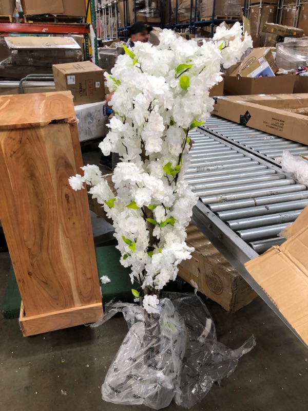 Photo 2 of AMERIQUE 5 Feet Gorgeous & Lifelike White Cherry Blossom Artificial Tree, with Nursery Pot, Real Touch Tech. (AMS30389)
