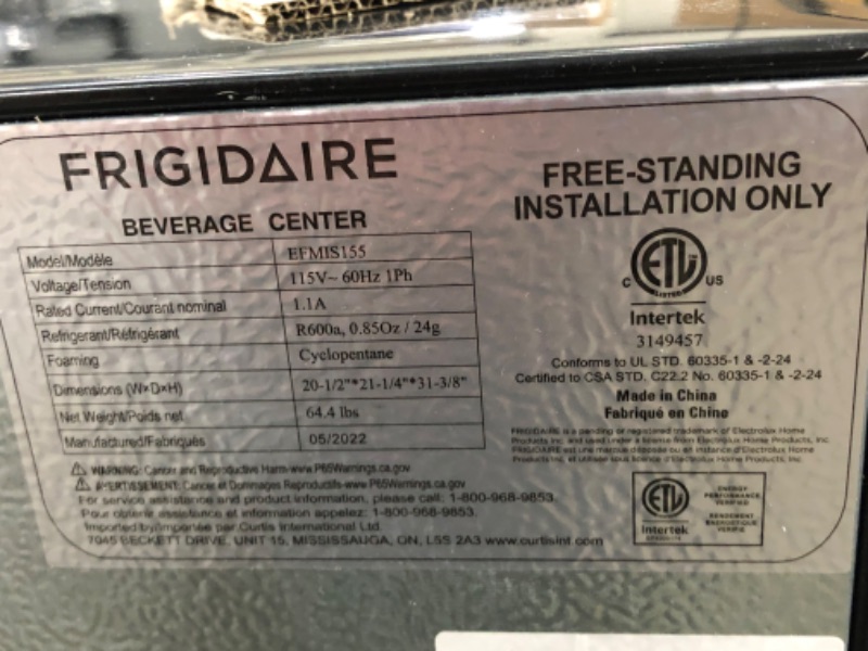 Photo 2 of (DAMAGED)Frigidaire Single Zone 20.43 in. 126 (12 oz.) Can Beverage Cooler
**BROKEN DOOR**