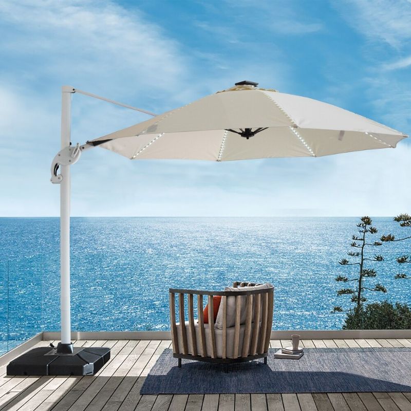 Photo 1 of 10 FT Outdoor Cantilever Offset Solar Powered Lighted Round Umbrella with Fiberglass Ribs, Base Not Included