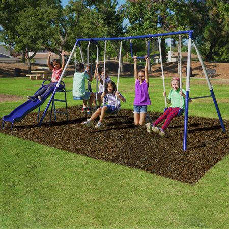 Photo 1 of **INCOMPLETE MISSING OTHER BOXES**Sportspower Arcadia Metal Swing Set with 5ft Slide, Trapeze, 2 Person Glider Swing
