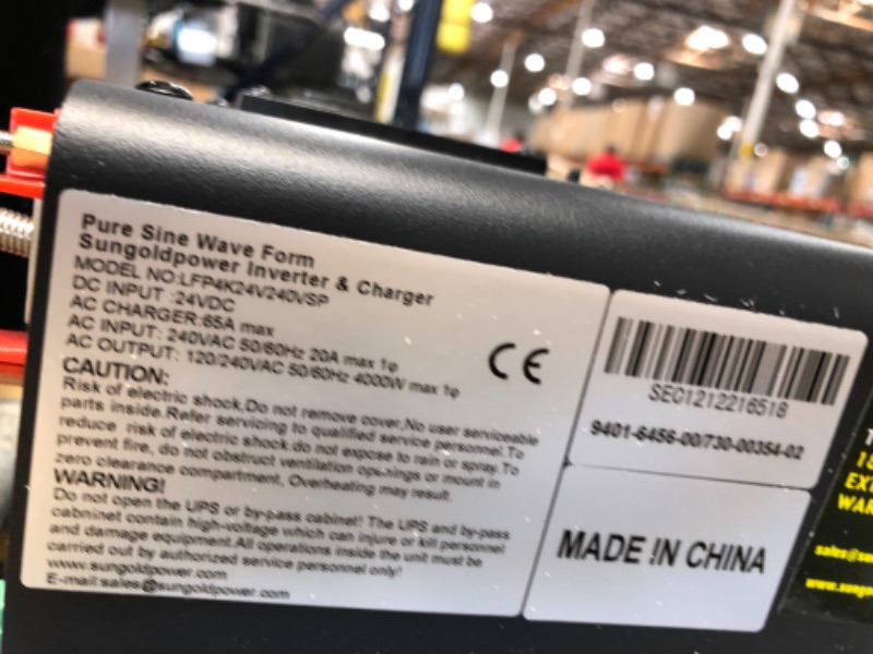 Photo 1 of 4000W DC 24V SPLIT PHASE PURE SINE WAVE INVERTER WITH CHARGER
