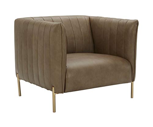 Photo 1 of Amazon Brand – Rivet Frederick Mid-Century Channel Tufted Leather Chair, 38"W, Taupe
