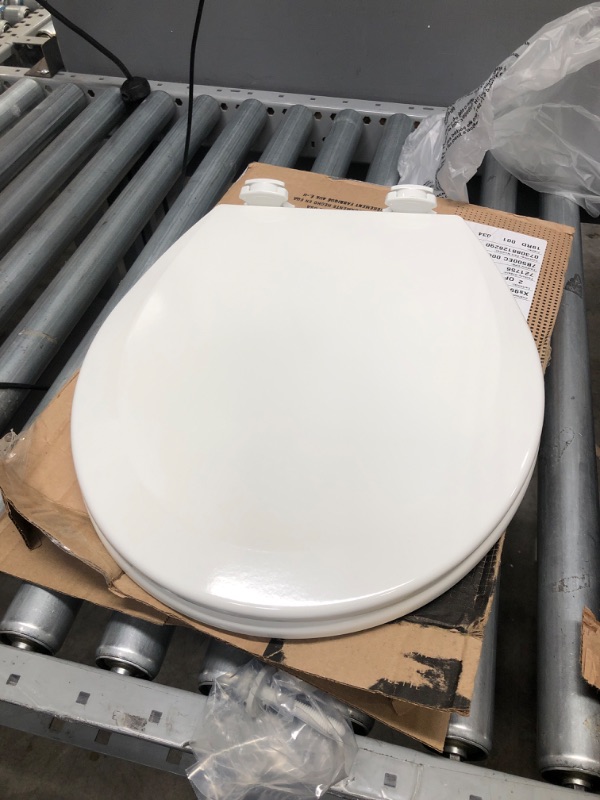 Photo 2 of Bemis 500EC 000 Toilet Seat with Easy Clean & Change Hinges, Round, Durable Enameled Wood, White
