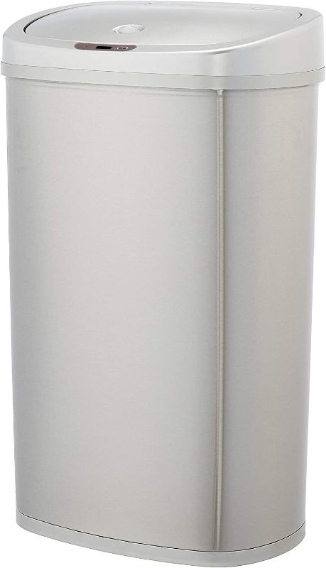 Photo 1 of Amazon Basics 50 Liter / 13.2 Gallon Motion Sensor Hands-Free Trash Can with Liner - Stainless Steel
