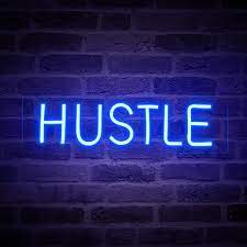 Photo 1 of Hustle Neon Sign for Wall Decor - Large LED Neon Light Sign 19.7x5 Inch, Cool Home Gym Signs USB Powered for Office, Man Cave, Gaming Room Art Decor (Blue)
