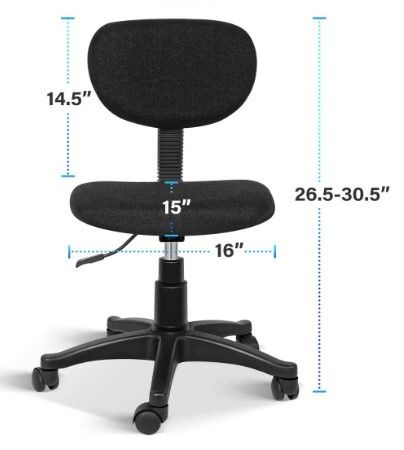 Photo 1 of Simple Deluxe Adjustable Height Dorm Home Office Stool Chair with Wheels, Black with Lumbar Support
