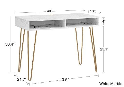 Photo 1 of Novogratz Athena Computer Desk with Storage, White Marble
