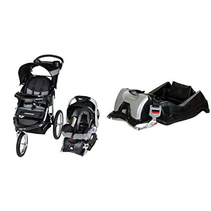 Photo 1 of Baby Trend Expedition Jogger Travel System, Millennium White + Baby Trend EZ Flec Loc 32 Infant Car Seat Base, Black
