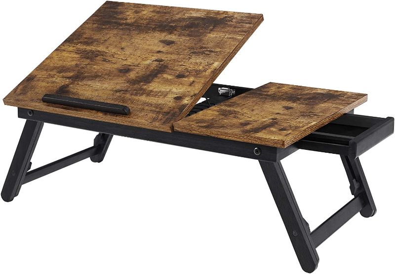 Photo 1 of SONGMICS Laptop Desk for Bed or Sofa with Adjustable Tilting Top, Rustic Brown ULLD105B01
