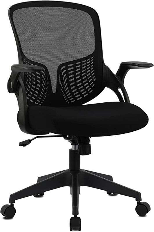 Photo 1 of Ergonomic Desk Chair Mesh Home Office Chair with Flip Up Armrests Mid Back Computer Chair Lumbar Support Adjustable Swivel Task Chair, Black
