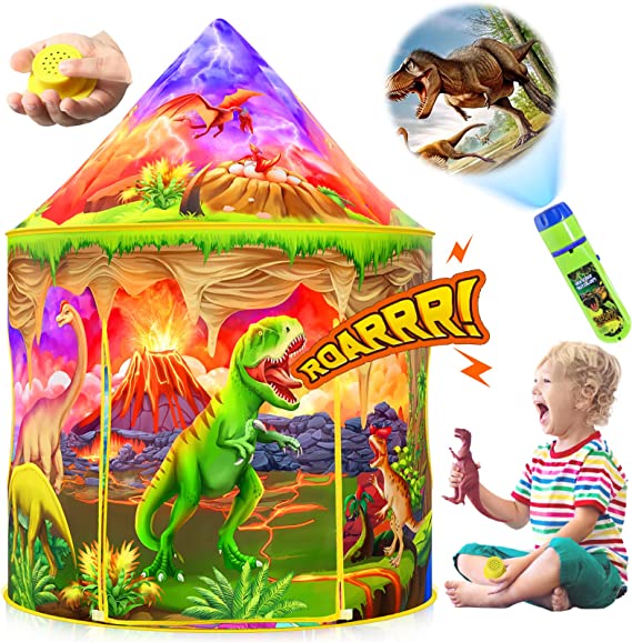 Photo 1 of DAMAGED / INCOMPLETE ITEM 
2 PACK
iBabify Kids Play Tent with Dinosaur Projection Flashlight, Roar Button Dinosaur Sound Effect, Pop Up Kids Tent for Boys, Dinosaur Toys Playhouse
