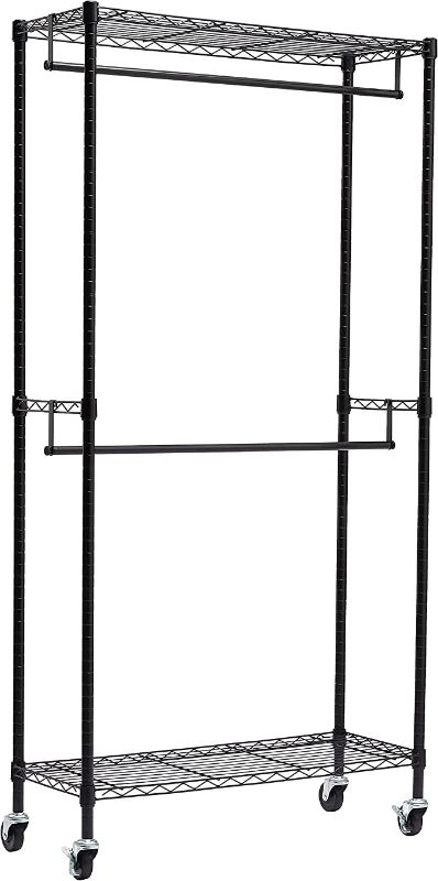 Photo 1 of Amazon Basics Adjustable, Double Hanging Rod Garment Rolling Closet Organizer Rack - Black, 72 inches
