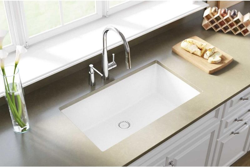 Photo 1 of **SEE COMMENTS ***
Elkay Quartz Classic ELGRU13322WH0 White Single Bowl Undermount Sink & LKQS35WH Polymer Drain Fitting with Removable Basket Strainer and Rubber Stopper, White
