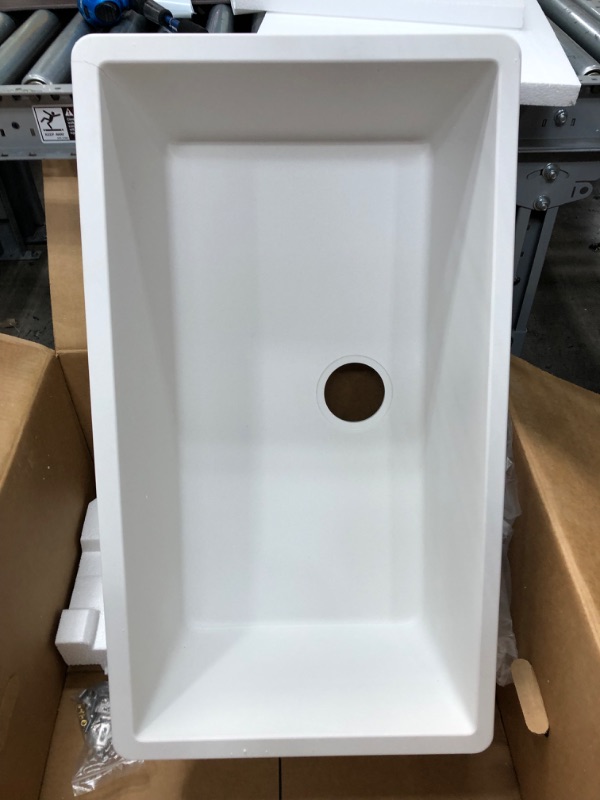Photo 1 of **SEE COMMENTS ***
Elkay Quartz Classic ELGRU13322WH0 White Single Bowl Undermount Sink & LKQS35WH Polymer Drain Fitting with Removable Basket Strainer and Rubber Stopper, White
