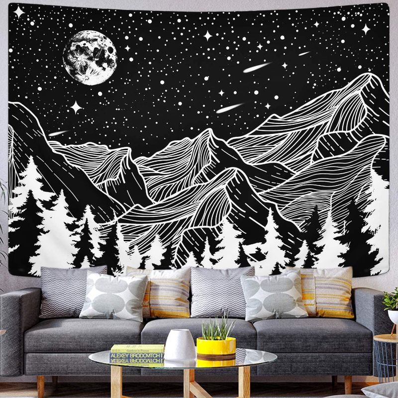 Photo 1 of **2 Pack*** Lyacmy Moon and Star Tapestry Mountain Tapestry Forest Tree Tapestries Starry Night Sky Tapestry Black and White Tapestry for Room(51.2 x 59.1 inches)
