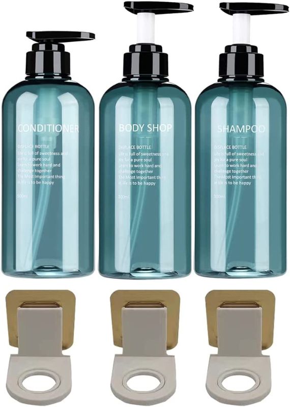 Photo 1 of 3PCS Refillable Shower Shampoo Dispenser Bottles with Holders-16.9oz/500ml Printed Design Empty Soap Lotion Pump Dispensers Set for Bathroom,Hotel Guest Room
