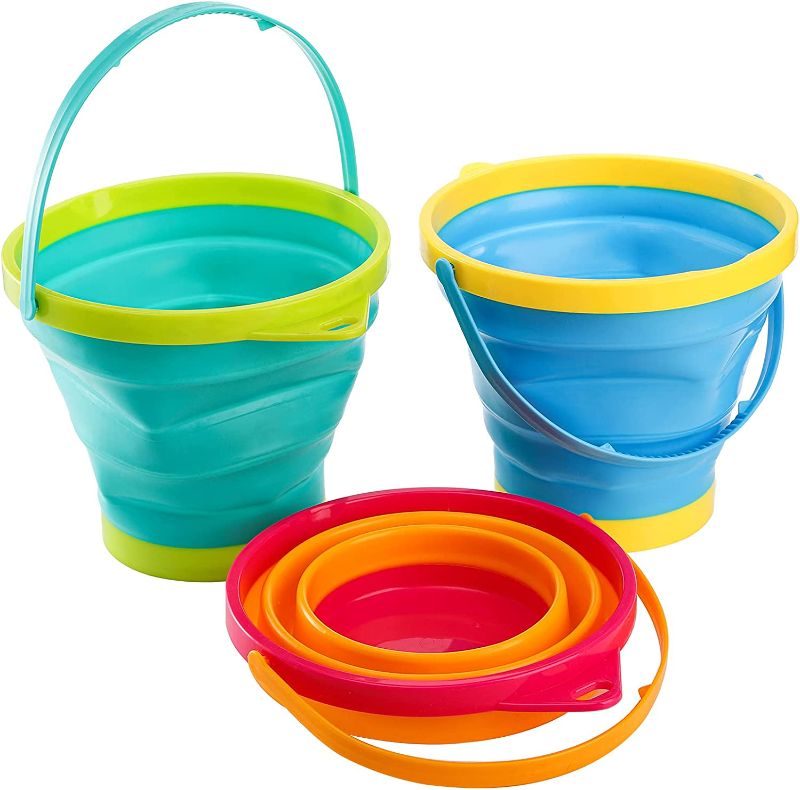 Photo 1 of DEAYOU 3 Pack Foldable Pail Buckets, 0.7 Gallon Collapsible Sand Bucket with Handle