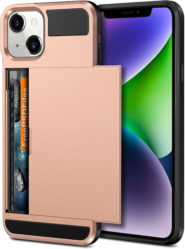 Photo 1 of 2 PACK - Vofolen for iPhone 13 Case Wallet Credit Card Holder ID Slot Sliding Door Hidden Pocket Men Women Anti-Scratch Dual Layer Hybrid Bumper Armor Protective Shell Back Cover for iPhone 14 6.1" Rose Gold