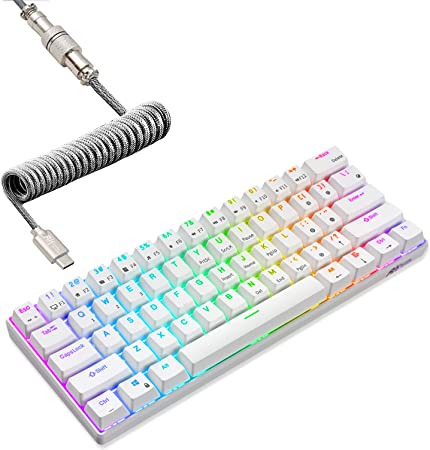 Photo 1 of RK ROYAL KLUDGE RK61 60% Mechanical Keyboard with Coiled Cable, 2.4Ghz/Bluetooth/Wired, Wireless Bluetooth Mini Keyboard 61 Keys, RGB Hot Swappable Red Switch Gaming Keyboard with Software - White
