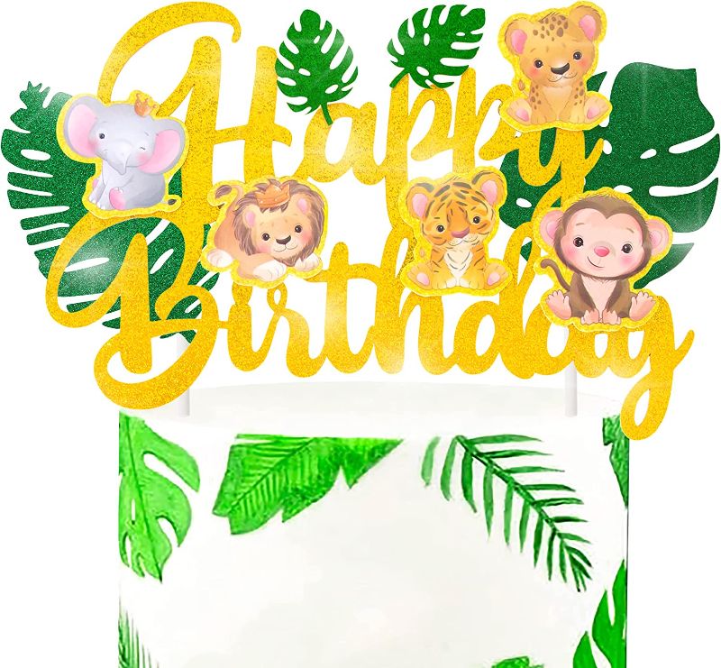 Photo 1 of 3Pcs Jungle Safari Animal Birthday Cake Topper Glitter Cute Safari Birthday decoration for Kids Jungle Animal Birthday Party Baby Shower Supplies
