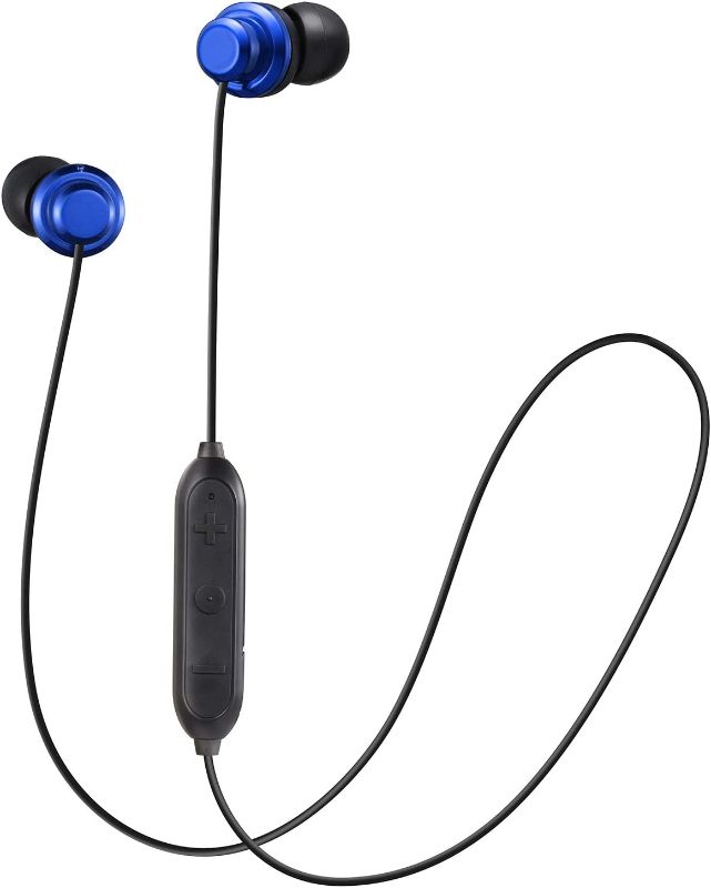 Photo 1 of JVC Wireless Earbud Headphones, Sweat Proof, 5 Hours Long Battery Life, Secure and Comfort Fit with 3 Button Remote - HAFY8BTA (Blue),Medium
