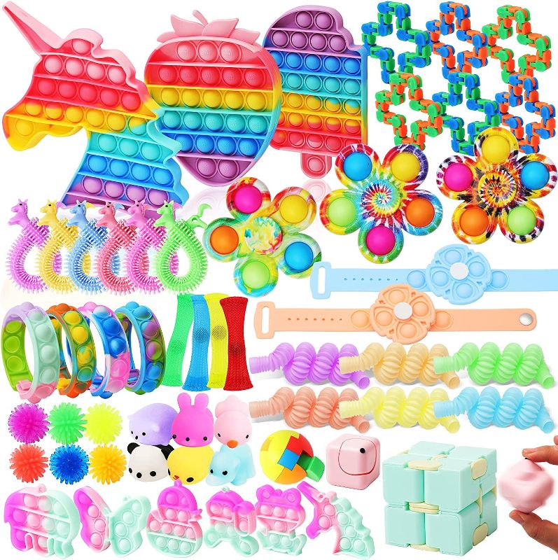 Photo 1 of 55Pcs Fidget Toys, Fidget PopIts Pack Popper Mini Bulk Toy Set for Girls Boys, Treasure Chest Classroom Prizes Party Favors for Kids 8-12, Popit Dimple Sensory Toys Box for Autistic ADHD Kids Adults
