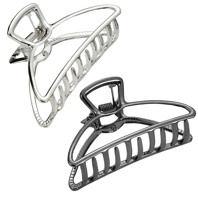 Photo 1 of HH&LL Hair Clips, 2pcs Large Metal Hair Claw Barrette Clamp Jaw for Women (Black+Silver)
