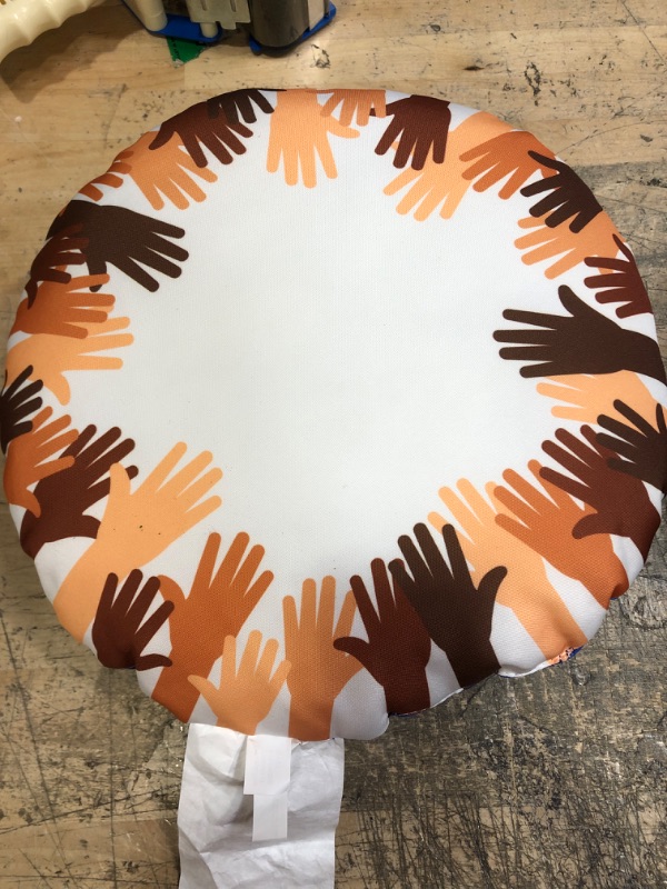 Photo 1 of 15" ROUND PILLOW WITH THE EARTH AND KIDS HANDS 