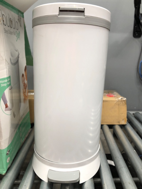 Photo 2 of Bubula Step Premium Steel & Aluminum Diaper Waste Pail with Air Tight Lid and Security Lock for Nursery or Any Room Use, White