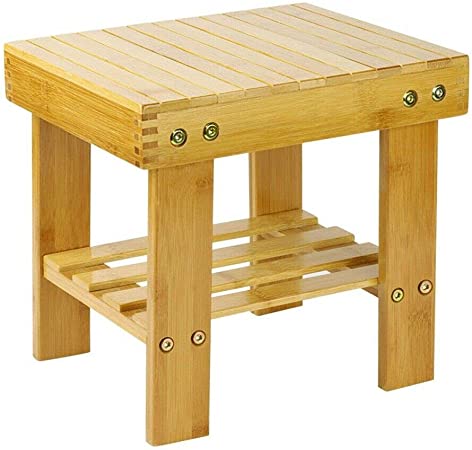 Photo 1 of 10" Portable Mini Bamboo Stool Non-Slip w/ Storage Shelf
