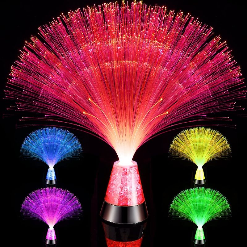 Photo 1 of 2 Pieces Ice LED Fiber Optic Lamps Sensory Light Lighting Glacier Lite Fiber Optic Light with Color Changing Crystals Base LED Fiber Optic Centerpiece for Table Home Decor Christmas, Battery Powered
