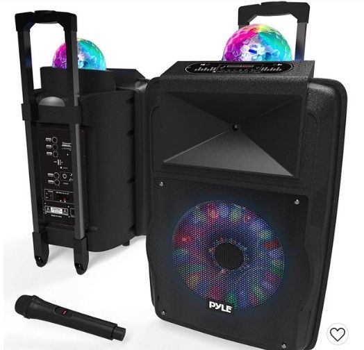 Photo 1 of Pyle Portable 700-Watt Inside/Outside Wireless Speaker/Subwoofer DJ Karaoke Machine with Fun LED Disco Party Lights

