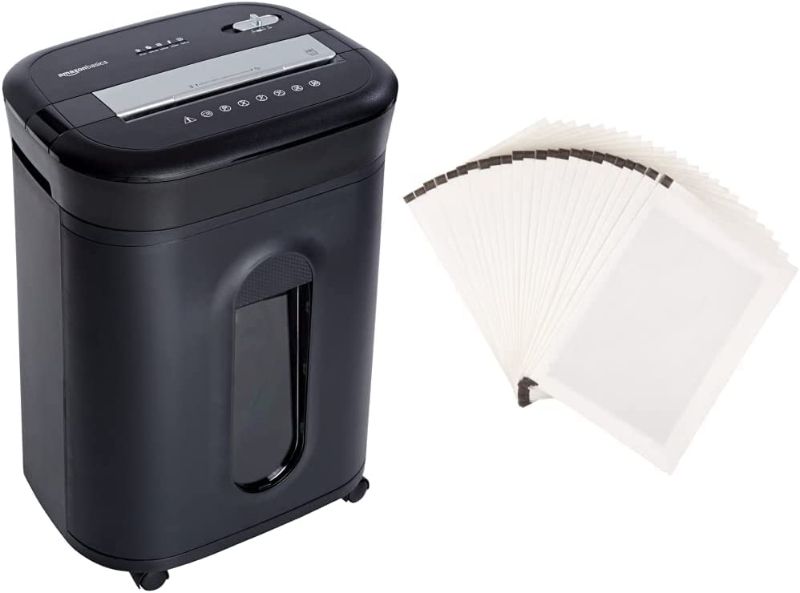 Photo 1 of Amazon Basics 15-Sheet Cross-Cut Paper, CD Credit Card Office Shredder & SP24 Paper Shredder Sharpening & Lubricant Sheets - Pack of 24
