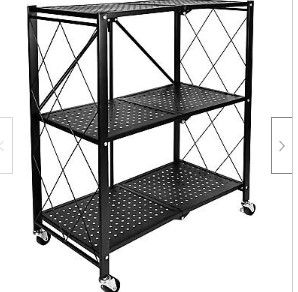 Photo 1 of 3-Tier Heavy Duty Foldable Metal Rack Storage Shelving Unit w/ Wheels 750lbs
