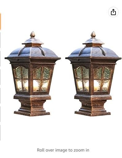 Photo 2 of 2 Pack Outdoor Post Light, Antique Bronze Post Lamp Fixture, PTOUG Street Lights for Patio, Garden, Fence Lawn, Pathway, Driveway, Front/Back Door.
