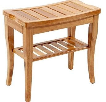 Photo 1 of  Bamboo Shower Bench Seat Bathroom Waterproof Shower Chair with Storage Shelf Organizer
