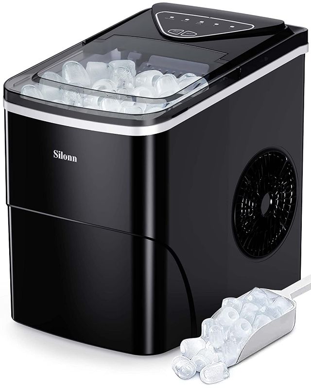 Photo 1 of 
Silonn Ice Makers Countertop, 9 Cubes Ready in 6 Mins, 26lbs in 24Hrs, Self-Cleaning Ice Machine with Ice Scoop and Basket, 2 Sizes of Bullet Ice for Home...